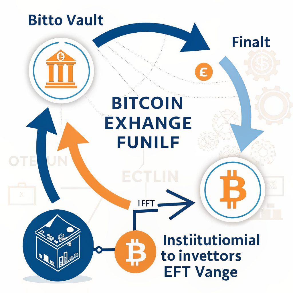비트코인 현물 ETF 자금 흐름 다이어그램 — AP 메커니즘 (AI 생성 이미지, Recraft V3)