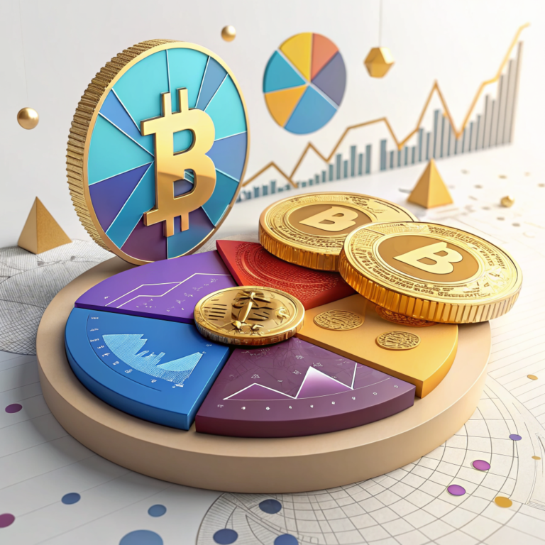 AI 생성 이미지: 암호화폐 포트폴리오 분산 투자 개념 (Recraft V3)