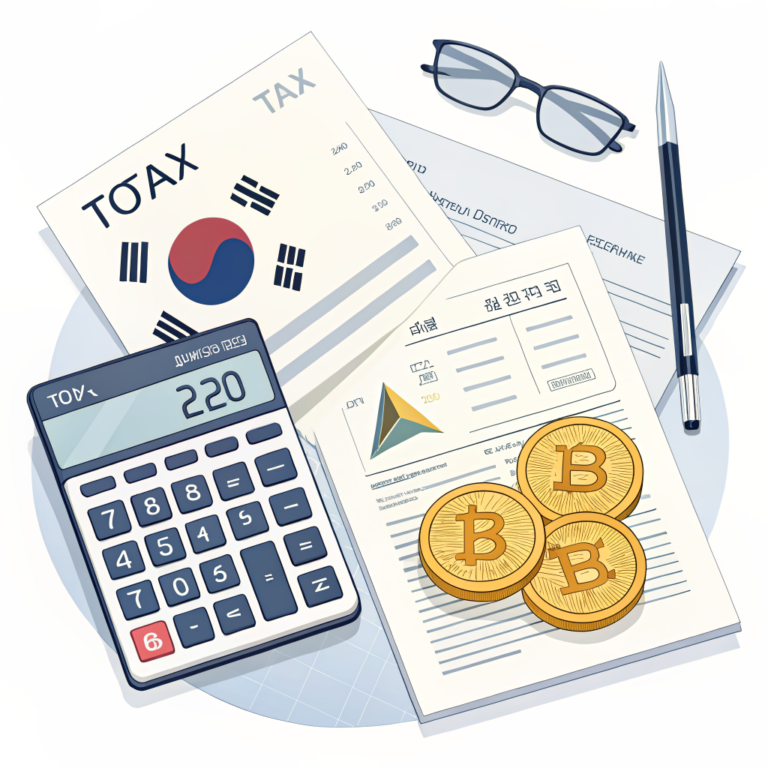 한국 암호화폐 양도소득세 22% 세율 계산과 절세 전략 일러스트