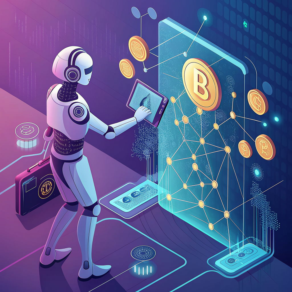 AI 에이전트 전용 지갑 개념도 — 자율적으로 블록체인 거래를 실행하는 AI 시스템 (AI 생성 이미지, Recraft V3)